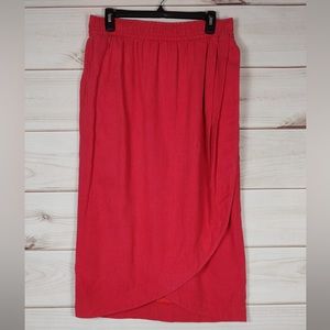 Vtg. Gene Ewing Bis California sun washed red Denim skirt med wrap style Pockets